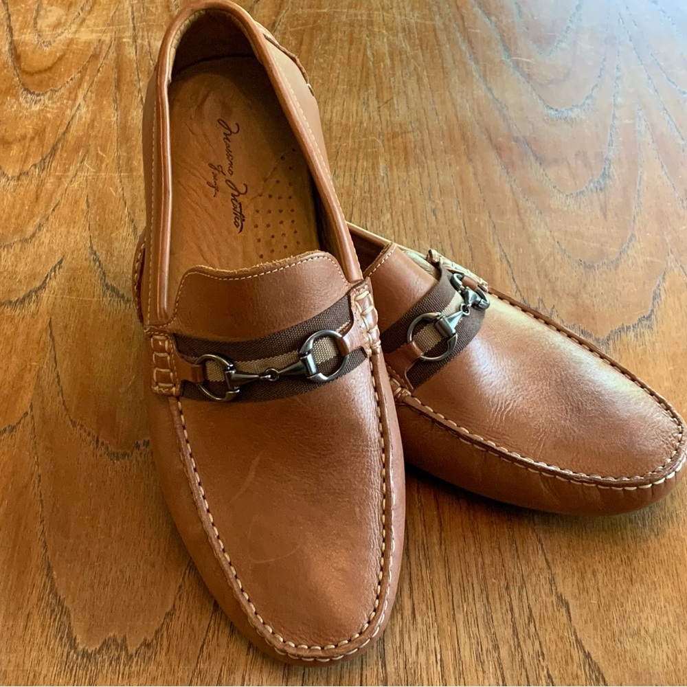 Massimo Matteo Mens 11 Brown Leather Loafers with Horsebit Detail